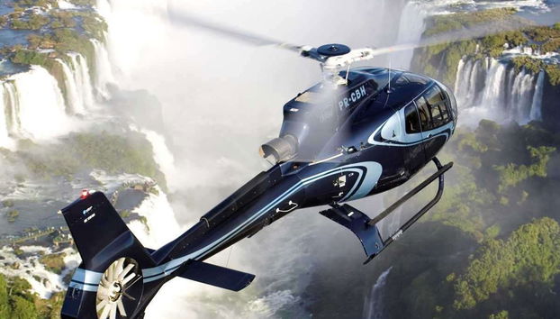 Helicopter flight over the waterfall