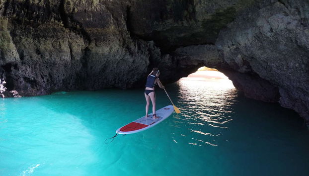 Paddling through the caves