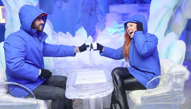 Cheers inside the Dreams Ice Bar