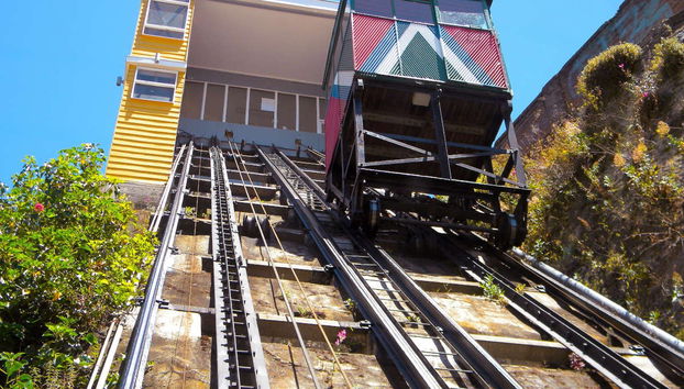 Riding in a hillside elevator