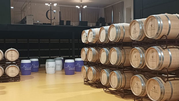 Fûts empilés dans les caves de Palacio de Villachica